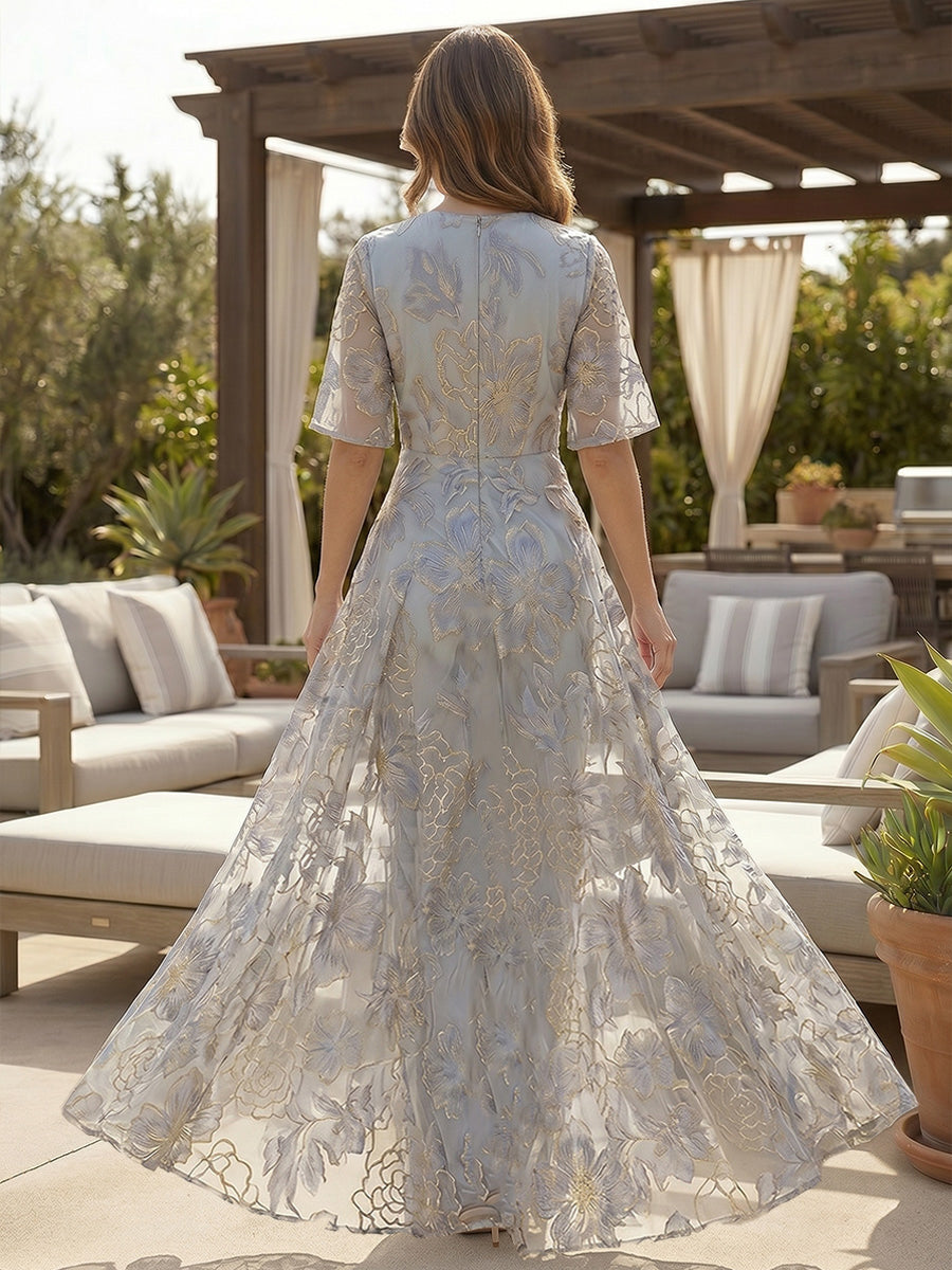 Lace V-Neck Floor-Length Mother of the Bride & Groom Dresses for Women with Ruffles (SHI22501076)
