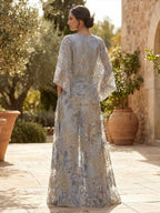 Floral Print A-Line/Princess Scoop Neck Floor-Length Mother of the Bride & Groom Dresses with Tiered Layers & Ruffles (SHI22501117)