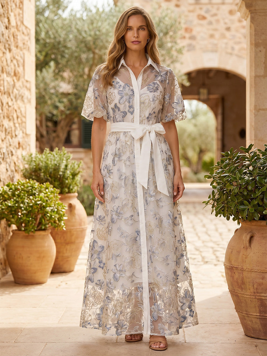 Jacquard A-Line/Princess V-Neck Floor-Length Mother of the Bride & Groom Dresses with Belt (SHI22500943)