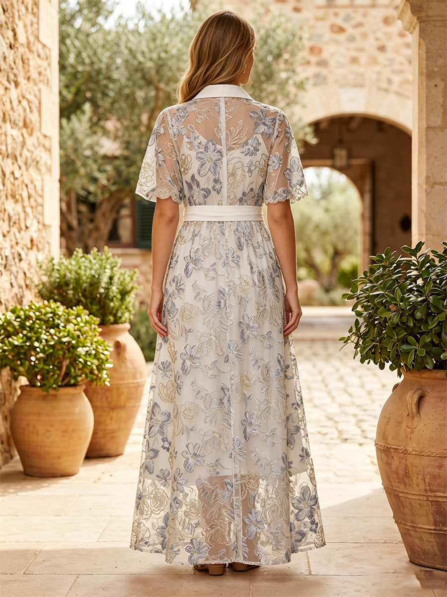 Jacquard A-Line/Princess V-Neck Floor-Length Mother of the Bride & Groom Dresses with Belt (SHI22500943)