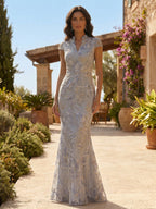 Jacquard Mermaid/Trumpet V-Neck Floor-Length Mother of the Bride & Groom Dresses for Women (SHI22501233)