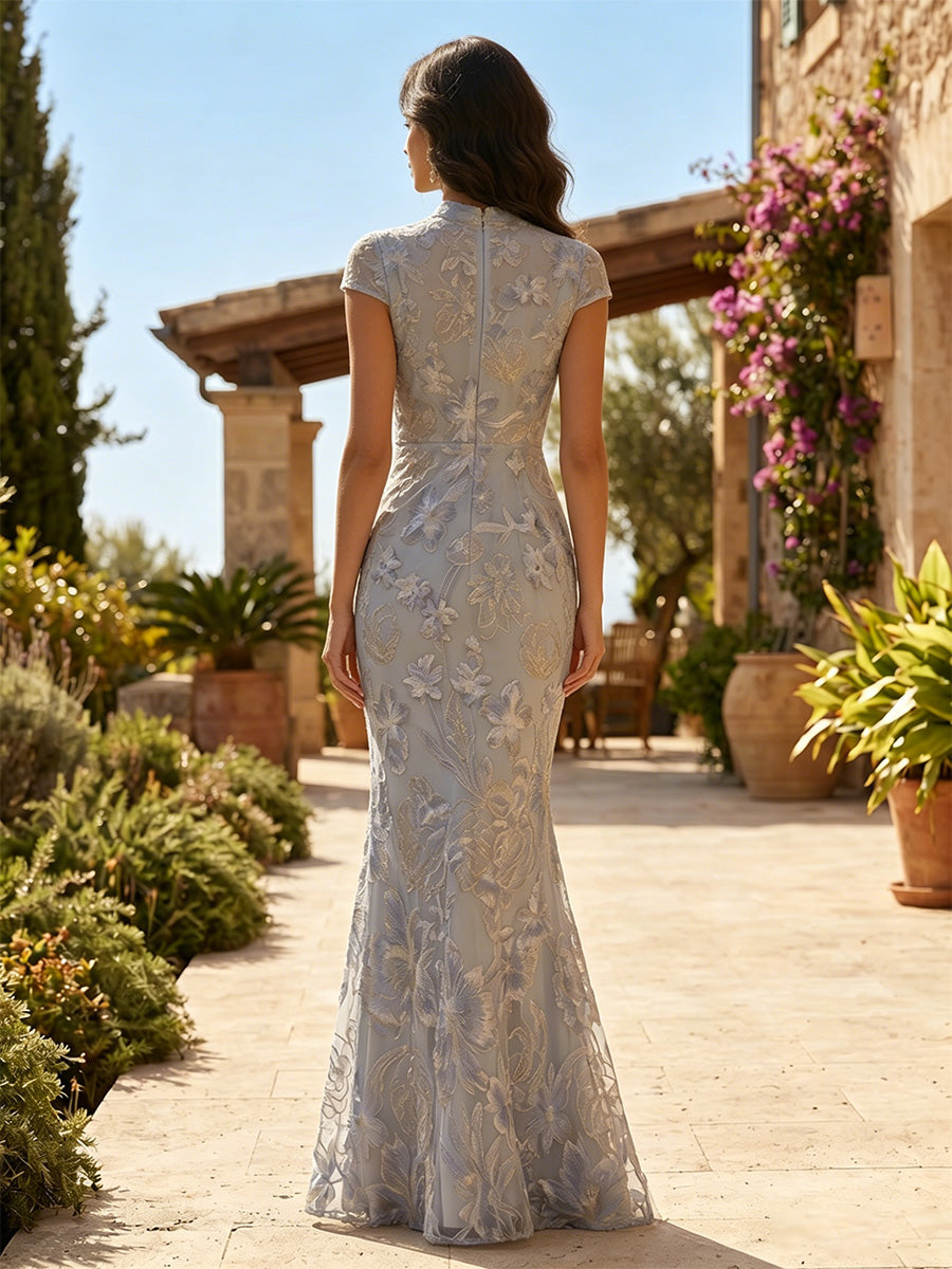 Jacquard Mermaid/Trumpet V-Neck Floor-Length Mother of the Bride & Groom Dresses for Women (SHI22501233)