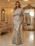 Floral Print A-Line/Princess Scoop Neck Floor-Length Mother of the Bride & Groom Dresses with Ruched Waist & Pockets (SHI22501125)