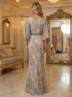 Floral Print A-Line/Princess Scoop Neck Floor-Length Mother of the Bride & Groom Dresses with Ruched Waist & Pockets (SHI22501125)