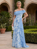 Tulle A-Line/Princess Off Shoulder Floor-Length Mother of the Bride & Groom Dresses with 3D Flowers (SHI22501019)