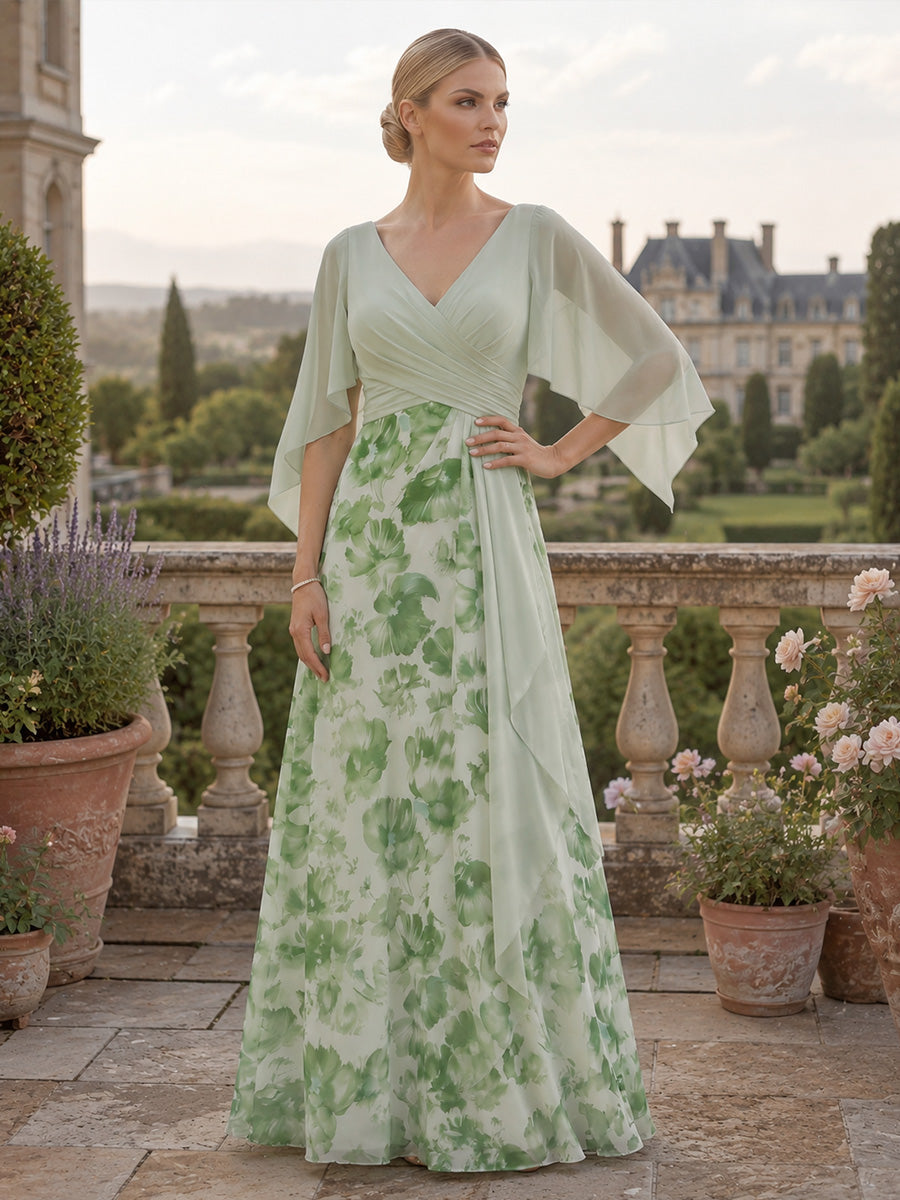 A-Line/Princess V-Neck Floor-Length Mother of the Bride & Groom Dresses with Ruffles & Ruched Waist (SHI22501284)
