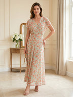 Floral Print A-Line/Princess V-Neck Floor-Length Mother of the Bride & Groom Dresses with Tiered Layers (SHI22500929)