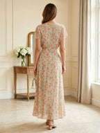 Floral Print A-Line/Princess V-Neck Floor-Length Mother of the Bride & Groom Dresses with Tiered Layers (SHI22500929)