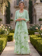 Floral Print A-Line/Princess Scoop Neck Floor-Length Mother of the Bride & Groom Dresses with Tiered Layers & Ruffles (SHI22501117)