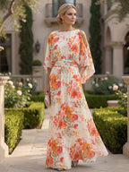 Floral Print A-Line/Princess Scoop Neck Floor-Length Mother of the Bride & Groom Dresses with Ruched Waist & Pockets (SHI22501125)