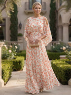 Floral Print A-Line/Princess Scoop Neck Floor-Length Mother of the Bride & Groom Dresses with Ruched Waist (SHI22500936)
