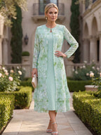 A-Line/Princess Scoop Neck Tea-Length Mother of the Bride & Groom Dresses with Ruffles & Ruched Waist (SHI22501287)