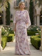 Floral Print A-Line/Princess Scoop Neck Floor-Length Mother of the Bride & Groom Dresses with Ruched Waist & Pockets (SHI22501125)
