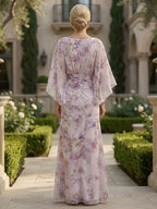 Floral Print A-Line/Princess Scoop Neck Floor-Length Mother of the Bride & Groom Dresses with Ruched Waist & Pockets (SHI22501125)