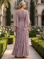 Chiffon A-Line/Princess Scoop Neck Floor-Length Mother of the Bride & Groom Dresses with Ruched Waist (SHI22501277)