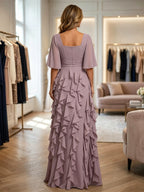 Chiffon A-Line/Princess One Shoulder Floor-Length Mother of the Bride & Groom Dresses with Ruffles & Ruched Waist (SHI22501248)