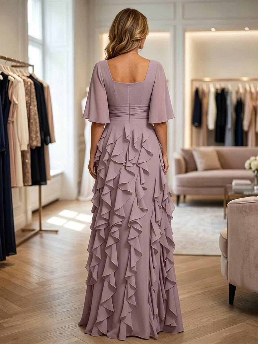 Chiffon A-Line/Princess One Shoulder Floor-Length Mother of the Bride & Groom Dresses with Ruffles & Ruched Waist (SHI22501248)