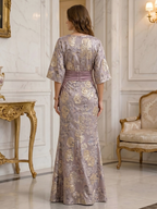 Jacquard Sheath/Column Scoop Neck Floor-Length Mother of the Bride & Groom Dresses with Ruched Waist (SHI22501318)