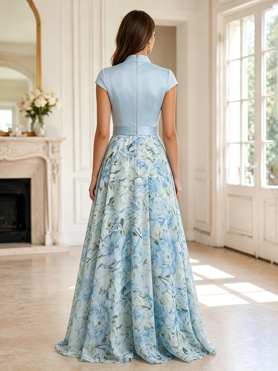 Floral Print A-Line/Princess Scoop Neck Floor-Length Mother of the Bride & Groom Dresses with Ruched Waist (SHI22500936)