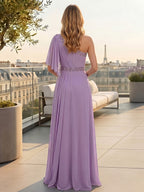 Chiffon A-Line/Princess One Shoulder Floor-Length Mother of the Bride & Groom Dresses with Ruffles & Ruched Waist (SHI22501248)
