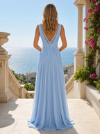 Chiffon A-Line/Princess V-Neck Tea-Length Mother of the Bride & Groom Dresses with Pleats (SHI22501352)