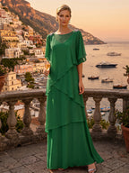 Chiffon A-Line/Princess Scoop Neck Floor-Length Mother of the Bride & Groom Dresses with Ruched Waist (SHI22501277)