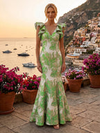 Jacquard Mermaid/Trumpet V-Neck Floor-Length Mother of the Bride & Groom Dresses for Women (SHI22501233)