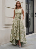 Jacquard A-Line/Princess Scoop Neck Floor-Length Mother of the Bride & Groom Dresses with Ruffles, Pleats & Pockets (SHI22501237)