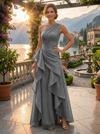 Chiffon A-Line/Princess One Shoulder Floor-Length Mother of the Bride & Groom Dresses with Ruffles & Ruched Waist (SHI22501248)