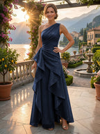 Chiffon A-Line/Princess One Shoulder Floor-Length Mother of the Bride & Groom Dresses with Ruffles & Ruched Waist (SHI22501248)