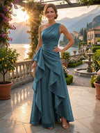 Chiffon A-Line/Princess One Shoulder Floor-Length Mother of the Bride & Groom Dresses with Ruffles & Ruched Waist (SHI22501248)