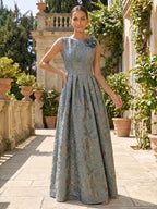Jacquard A-Line/Princess Scoop Neck Floor-Length Mother of the Bride & Groom Dresses with Ruffles & Ruched Waist (SHI22501349)