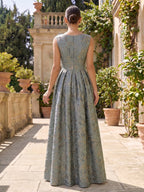Jacquard A-Line/Princess Scoop Neck Floor-Length Mother of the Bride & Groom Dresses with Ruffles & Ruched Waist (SHI22501349)