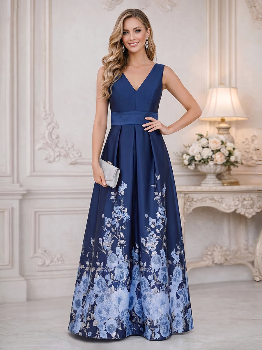 A-Line/Princess V-Neck Floor-Length Mother of the Bride & Groom Dresses with Ruffles & Ruched Waist (SHI22501284)