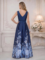 A-Line/Princess V-Neck Floor-Length Mother of the Bride & Groom Dresses with Ruffles & Ruched Waist (SHI22501284)