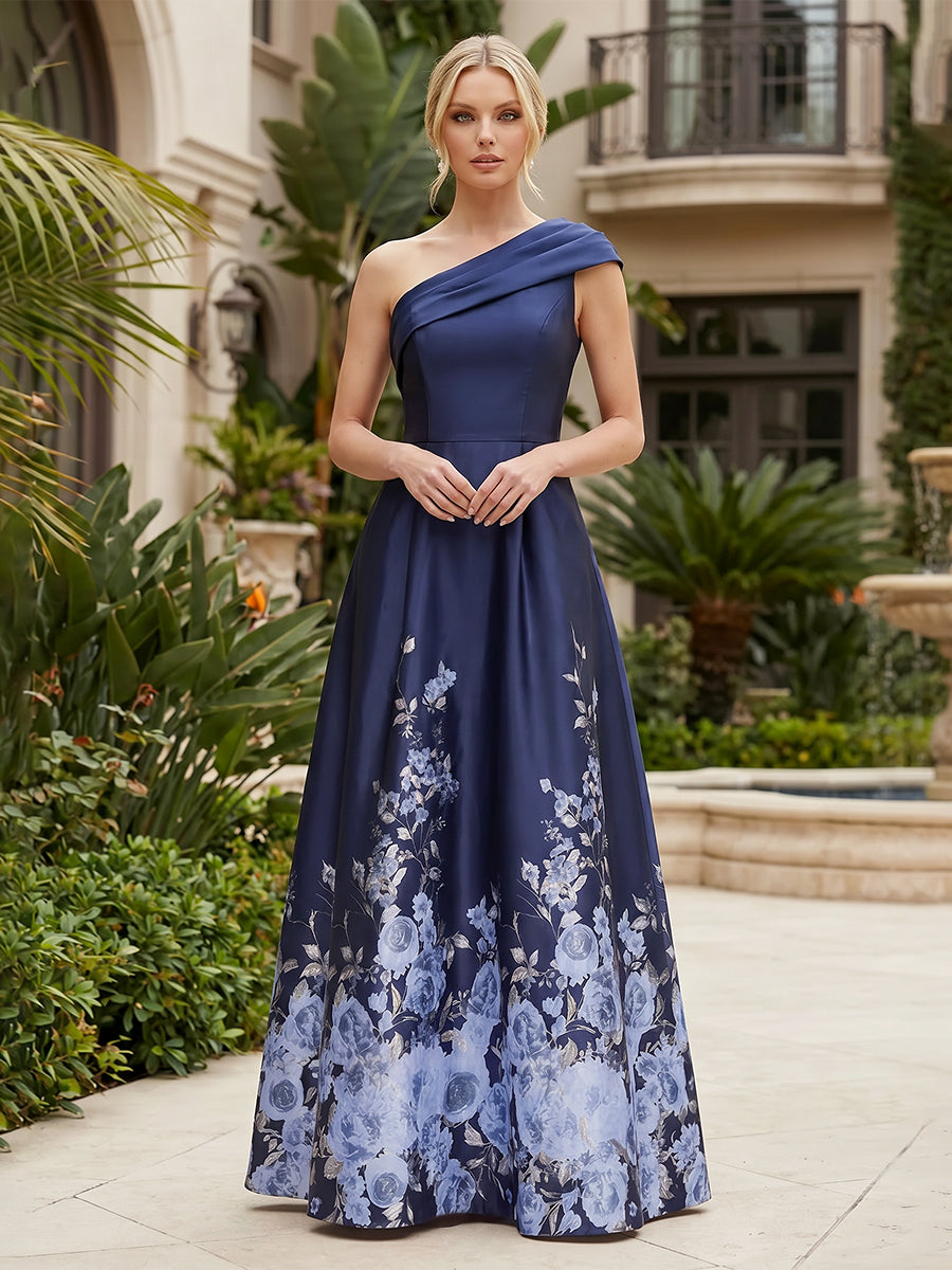 Chiffon A-Line/Princess One Shoulder Floor-Length Mother of the Bride & Groom Dresses with Ruffles & Ruched Waist (SHI22501248)