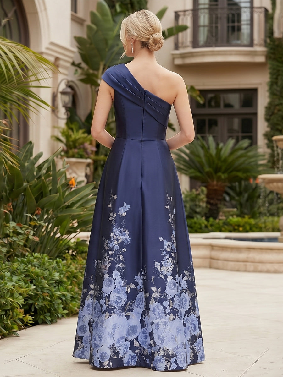 Chiffon A-Line/Princess One Shoulder Floor-Length Mother of the Bride & Groom Dresses with Ruffles & Ruched Waist (SHI22501248)