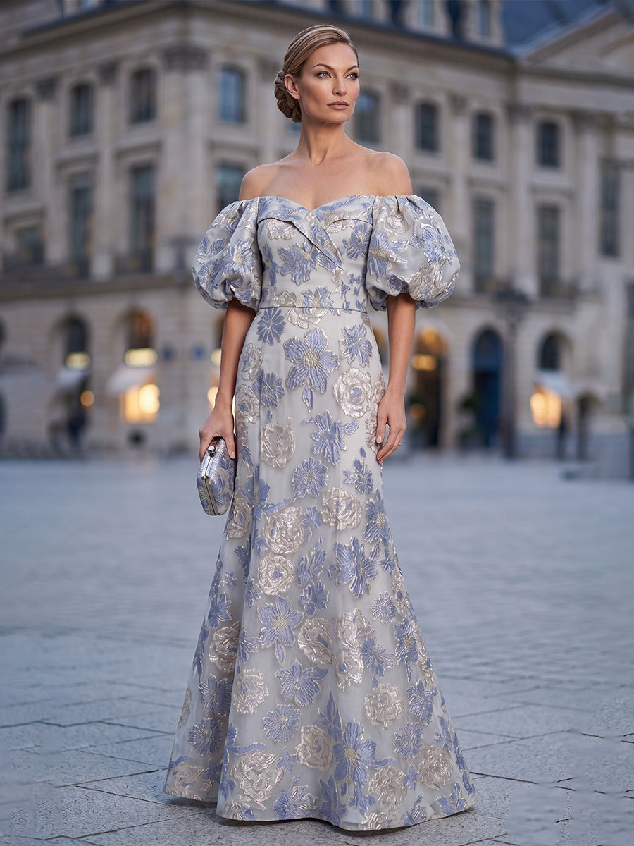 Jacquard Mermaid/Trumpet Off Shoulder Floor-Length Mother of the Bride & Groom Dresses with Corset Bodice (SHI22500833)