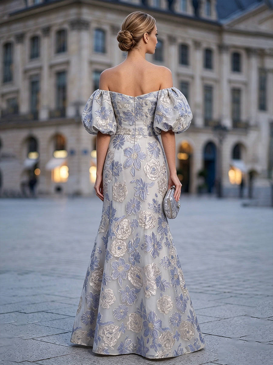 Jacquard Mermaid/Trumpet Off Shoulder Floor-Length Mother of the Bride & Groom Dresses with Corset Bodice (SHI22500833)