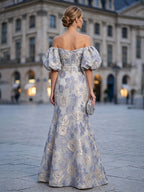 Jacquard Mermaid/Trumpet Off Shoulder Floor-Length Mother of the Bride & Groom Dresses with Corset Bodice (SHI22500833)