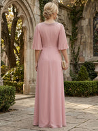Chiffon A-Line/Princess Scoop Neck Floor-Length Mother of the Bride & Groom Dresses with Ruched Waist (SHI22501277)
