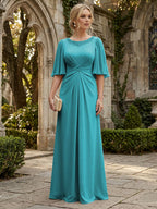 Chiffon A-Line/Princess Scoop Neck Floor-Length Mother of the Bride & Groom Dresses with Ruched Waist (SHI22501277)