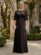 Chiffon A-Line/Princess Scoop Neck Floor-Length Mother of the Bride & Groom Dresses with Ruched Waist (SHI22501277)