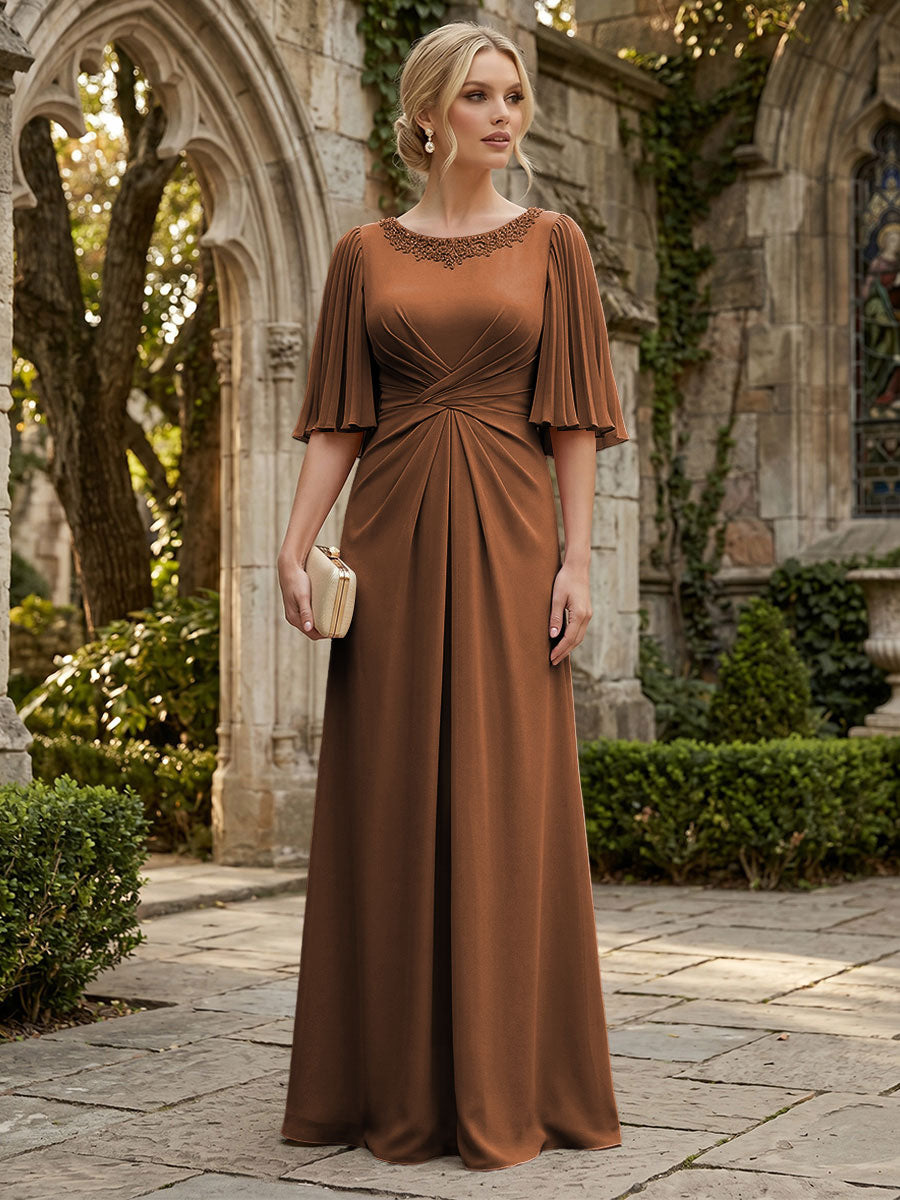Chiffon A-Line/Princess Scoop Neck Floor-Length Mother of the Bride & Groom Dresses with Ruched Waist (SHI22501277)