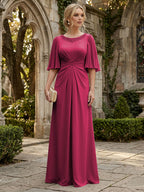 Chiffon A-Line/Princess Scoop Neck Floor-Length Mother of the Bride & Groom Dresses with Ruched Waist (SHI22501277)