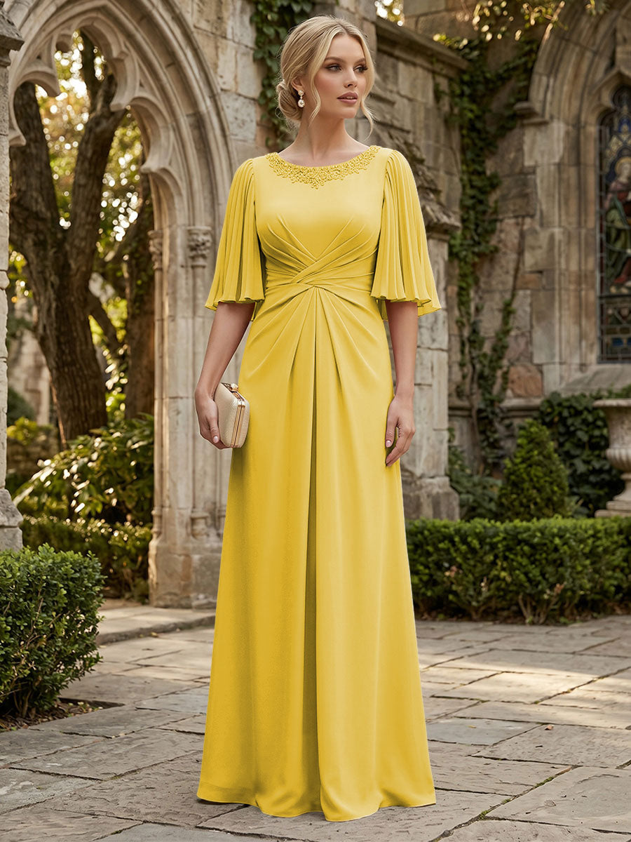 Chiffon A-Line/Princess Scoop Neck Floor-Length Mother of the Bride & Groom Dresses with Ruched Waist (SHI22501277)