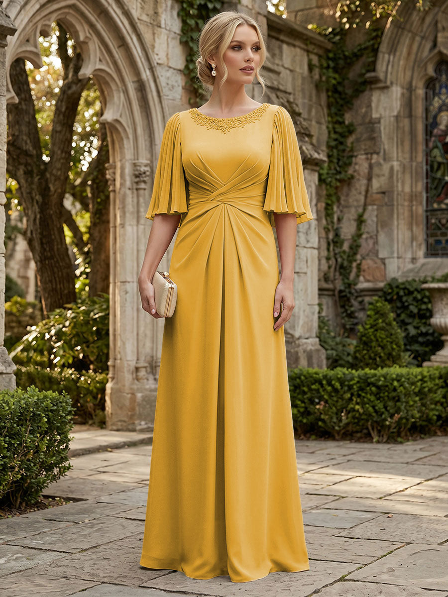 Chiffon A-Line/Princess Scoop Neck Floor-Length Mother of the Bride & Groom Dresses with Ruched Waist (SHI22501277)