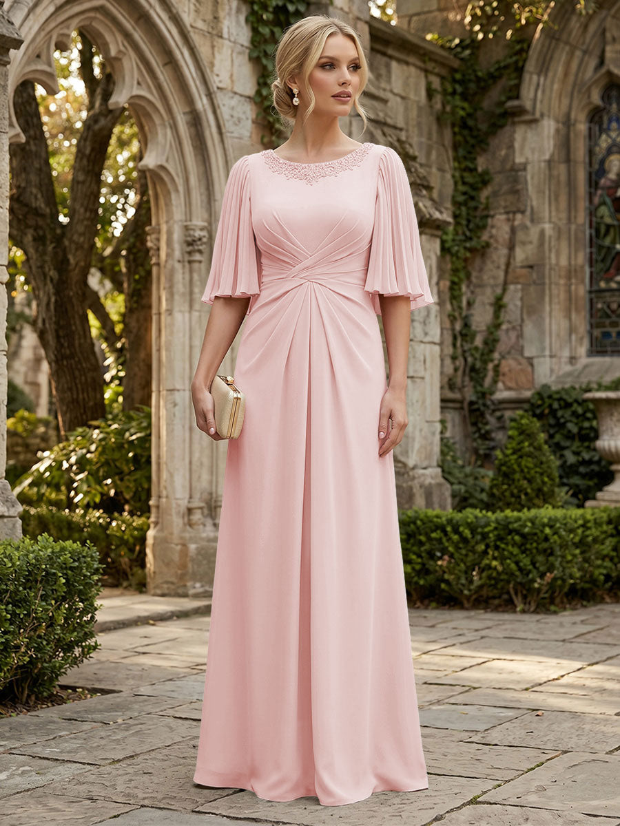 Chiffon A-Line/Princess Scoop Neck Floor-Length Mother of the Bride & Groom Dresses with Ruched Waist (SHI22501277)