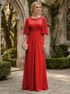 Chiffon A-Line/Princess Scoop Neck Floor-Length Mother of the Bride & Groom Dresses with Ruched Waist (SHI22501277)