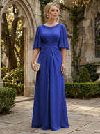 Chiffon A-Line/Princess Scoop Neck Floor-Length Mother of the Bride & Groom Dresses with Ruched Waist (SHI22501277)